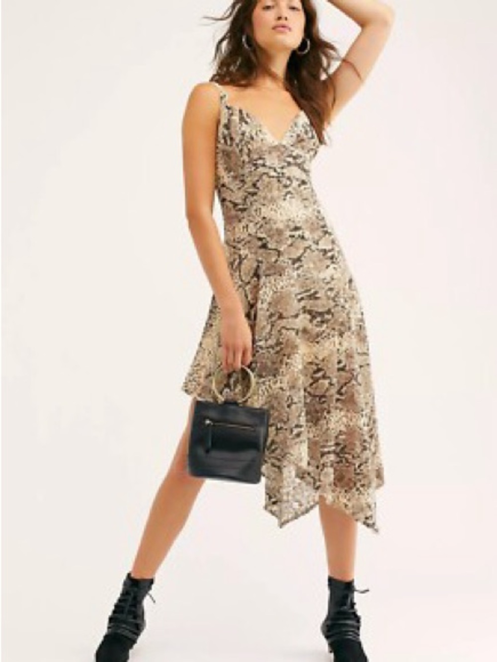 NWT Free People Snake-Print Asymmetrical Dress/ Sz 4